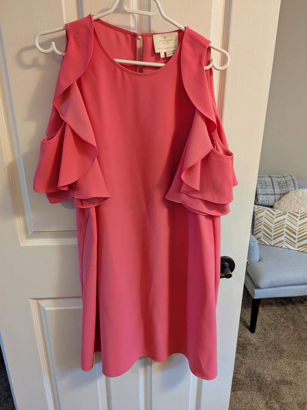 kate spade Coral Pink Ruffle Cold-Shoulder Midi Dress